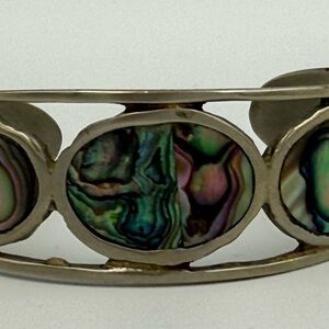 Vintage Mexico Silver Tone Bracelet with Abalone Inlay